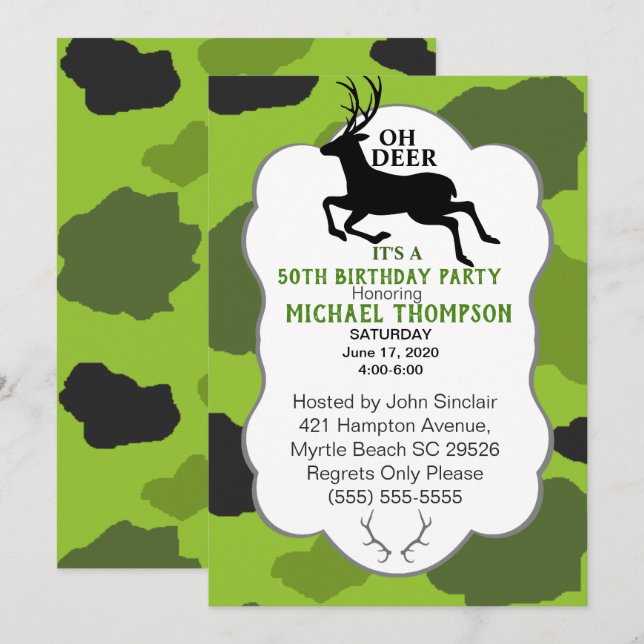 Camo and Deer 50th Birthday Party Invitation (Front/Back)