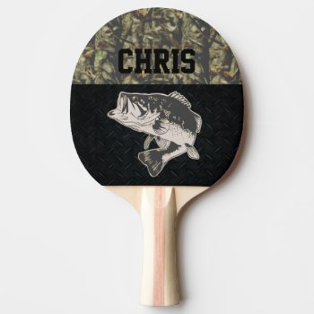 Camo And Diamond Plate Bass Fishing Name Ping Pong Paddle by TheShirtBox at Zazzle