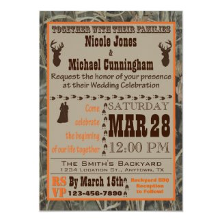 Camo and Hunting Burnt Orange Wedding Invitation