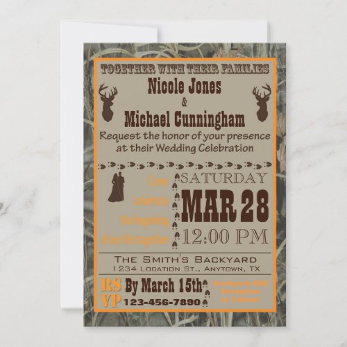 Camo and Hunting Orange Wedding Invitation