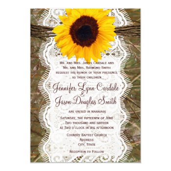 Camo And Lace Sunflower Wedding Invitations by CustomWeddingSets at Zazzle