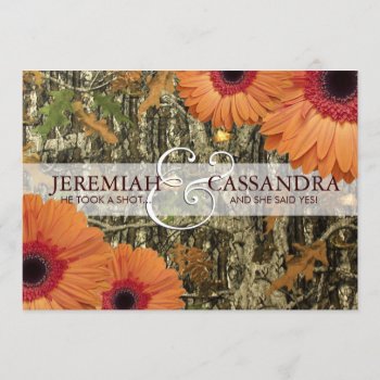 Camo And Orange Daises Wedding Invitation by party_depot at Zazzle