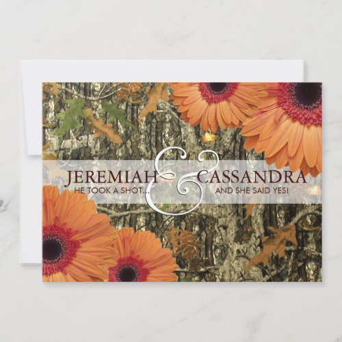 Camo and Orange Daises Wedding Invitation
