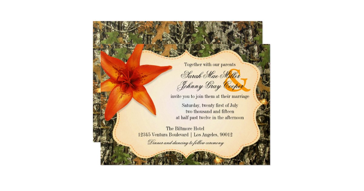 Camo And Orange Wedding Invitations 5