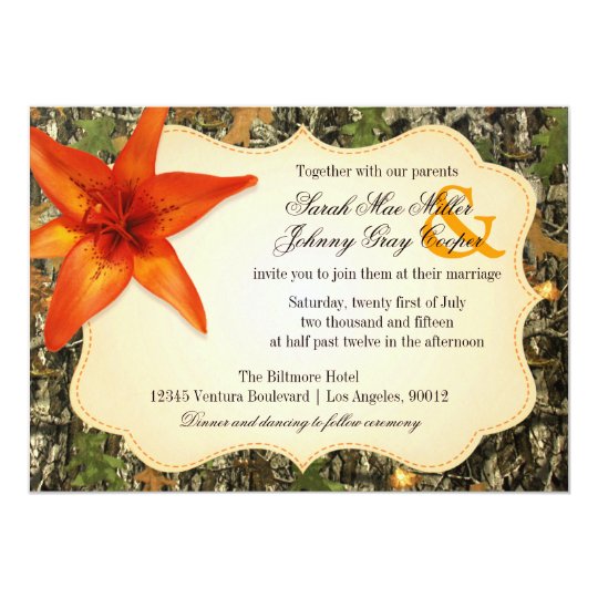 Camo and Orange Lily Wedding Invitation Zazzle