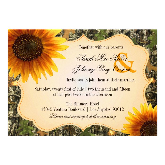 Camo and Orange Sunflower Wedding Invitation