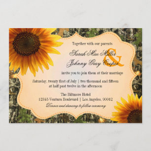 Camo and Orange Sunflower Wedding Invitation