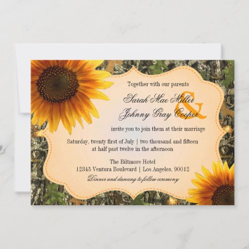 Camo and Orange Sunflower Wedding Invitation
