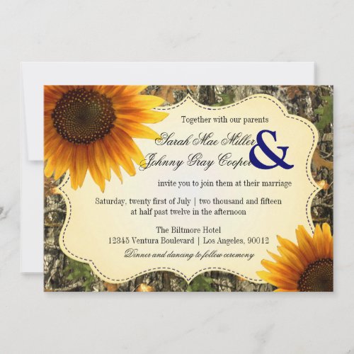 Camo and Orange Sunflower Wedding Invitation