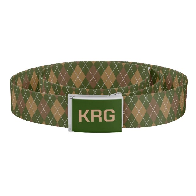 Camo Argyle - Masculine Hunter Green / Brown Men's Belt (Coil)