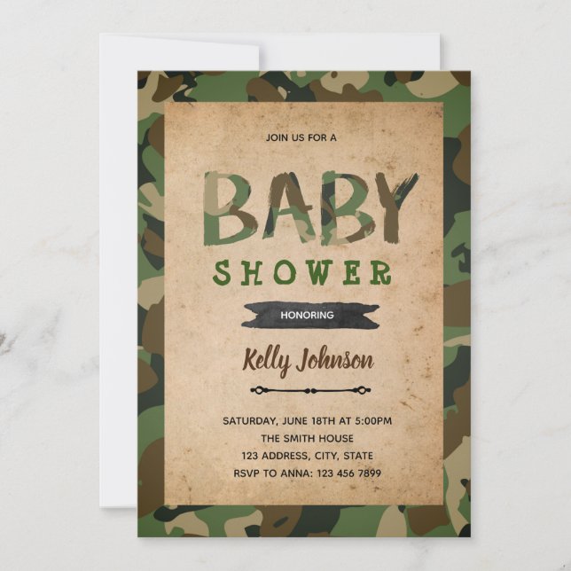Camo army baby shower invitation (Front)