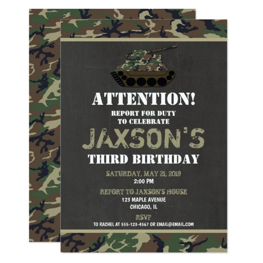 Camo Army Camouflage Birthday Invitation 