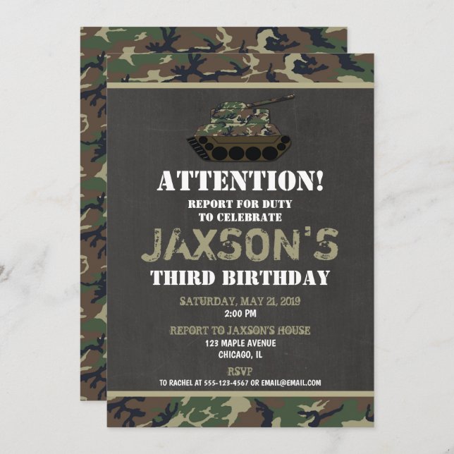 Camo Army Camouflage birthday invitation (Front/Back)