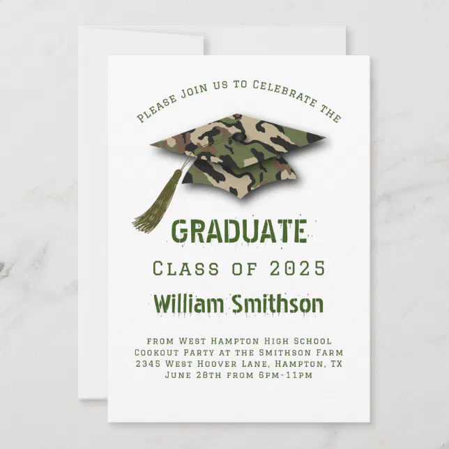 Camo Army Hunting Graduation Party Invitation | Zazzle