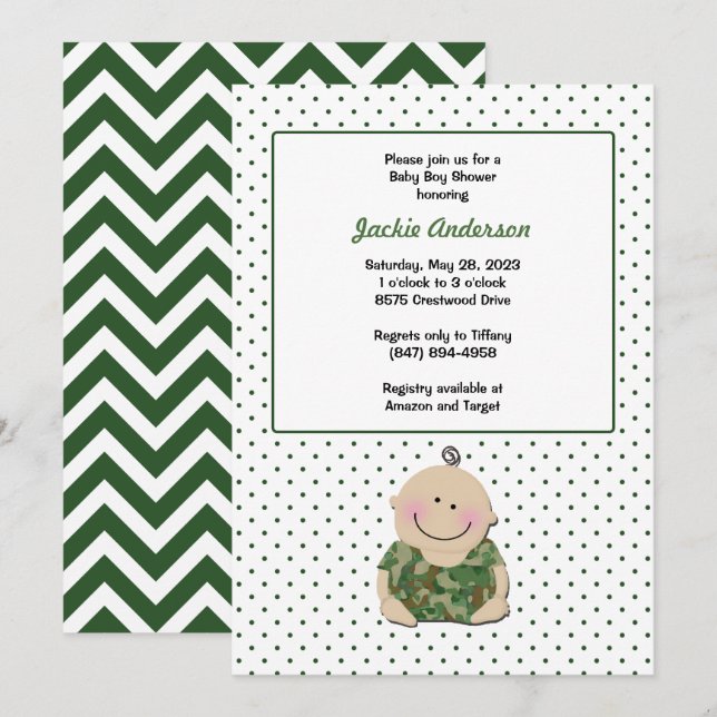 Camo Baby Boy Invitations Birthday or Baby Shower (Front/Back)