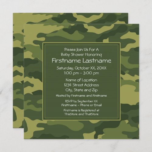 Camo Baby Shower or Party Invitation