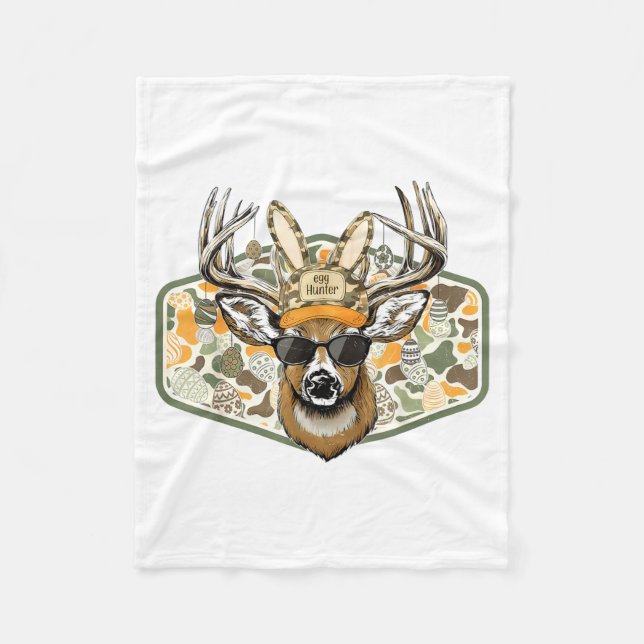 Camo Backward Cap Deer Buck Easter Egg Hunter Boy Fleece Blanket (Front)