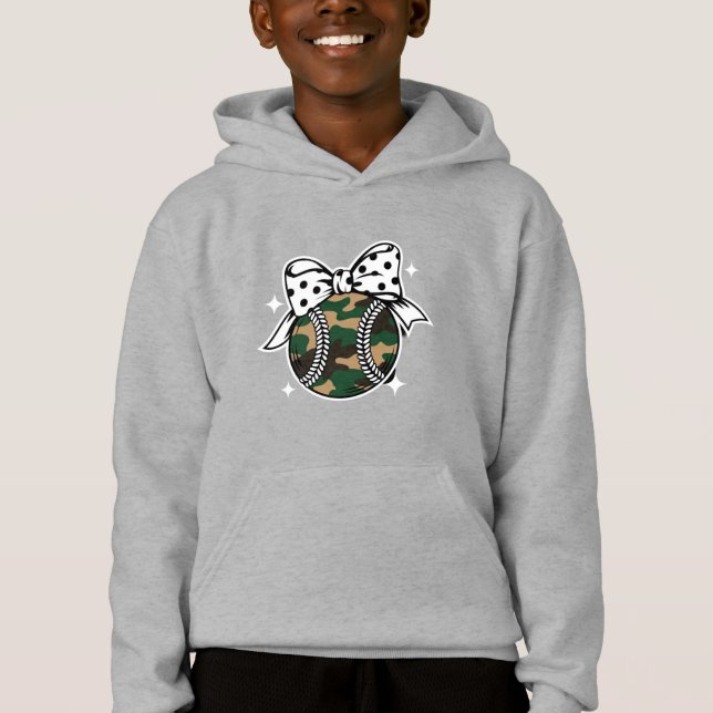Camo Baseball with Polka Dot Bow Hoodie (Front)
