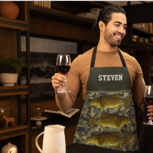 Camo Bass Fishing Name Sports Outdoors Men's  Apron