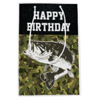 Camo Bass Fishing Rugged Happy Birthday Men Medium Gift Bag