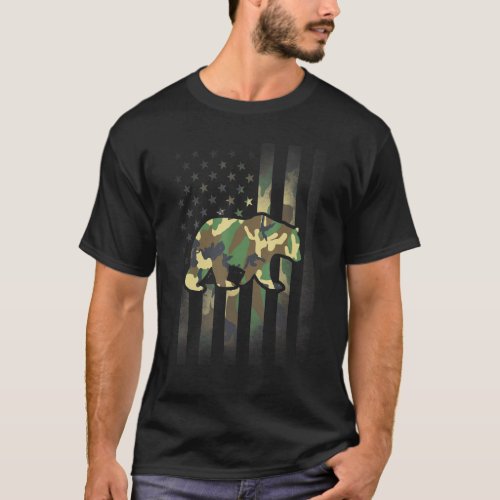 Camo Bear American Flag USA Military Tactical Camo T_Shirt