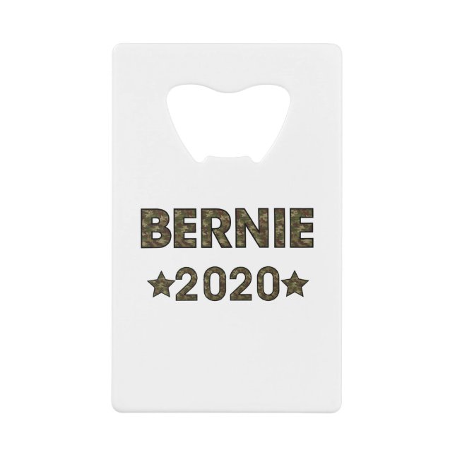Camo Bernie 2020 Presidential Candidate Credit Card Bottle Opener (Front)