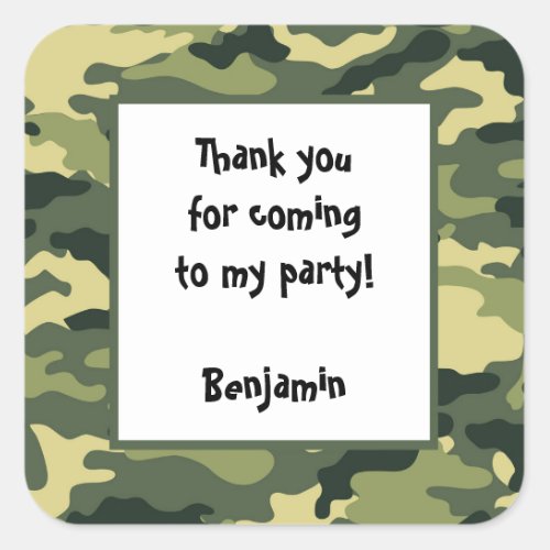 Camo Birthday Party Favor Sticker green