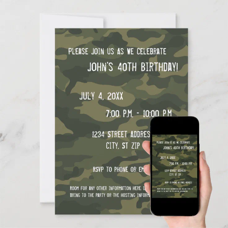 Camo Birthday Party Invitation Zazzle