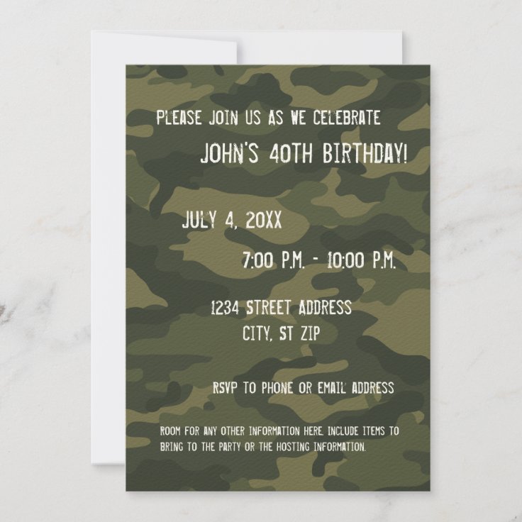 Camo Birthday Party Invitation | Zazzle