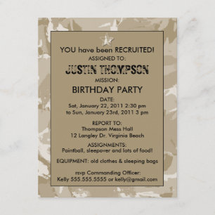 Camo Birthday Party Invititation Invitation