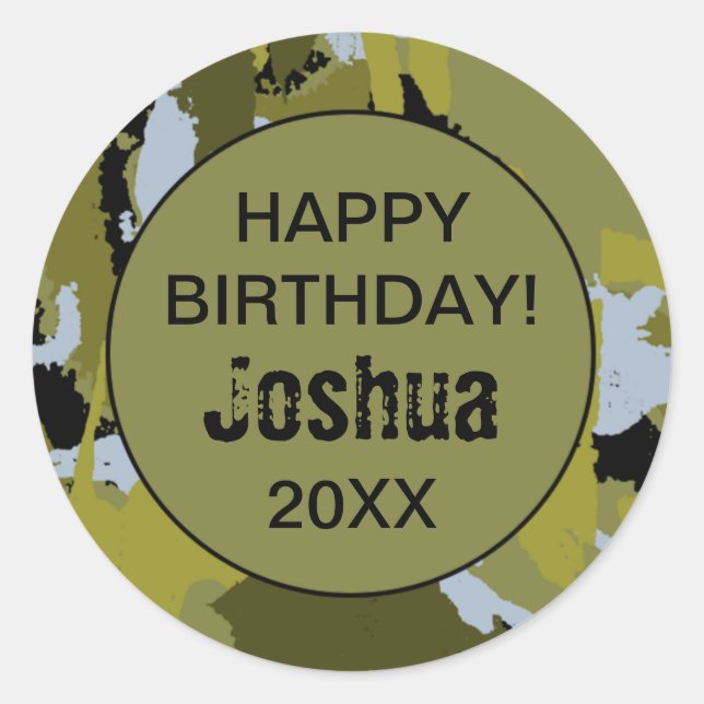 Camo Birthday Party Sticker (Front)
