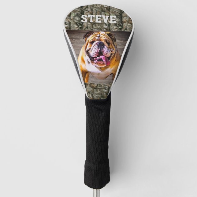 Camo Black Bulldog Breed Animal Name Cool Golf Head Cover (Front)