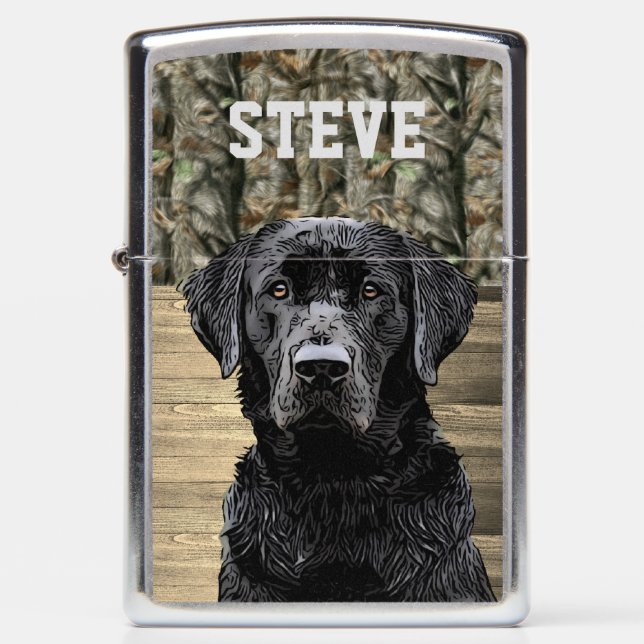 Camo Black Lab Dog Breed Animal Name Zippo Lighter (Front)