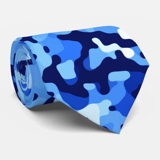 Camo Blue Abstract Pattern Neck Tie (Rolled)