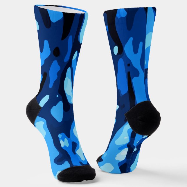 Camo Blue Abstract Pattern Socks (Angled)