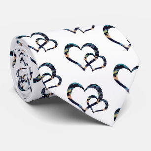 Camo Blue orange Double open heart design Neck Tie