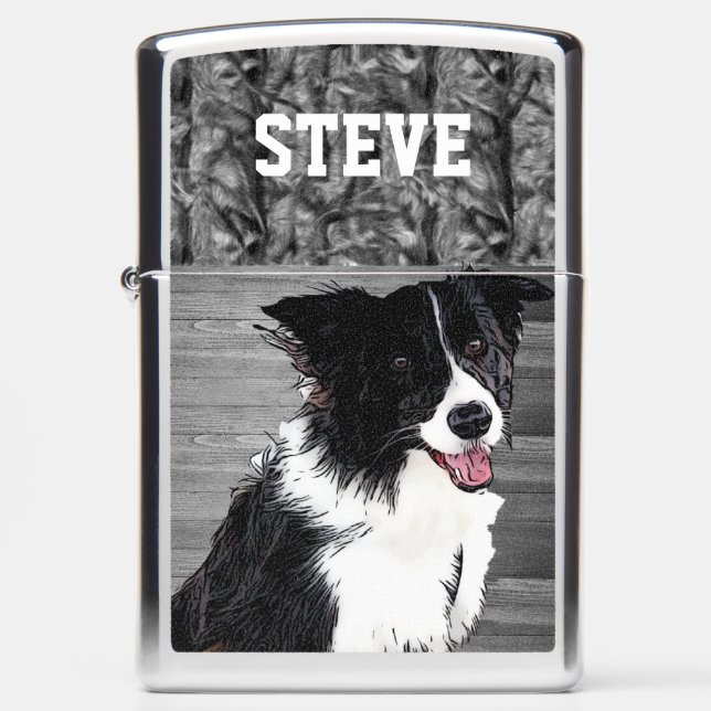 Camo Border Collie Dog Breed Animal Name Zippo Lighter (Front)
