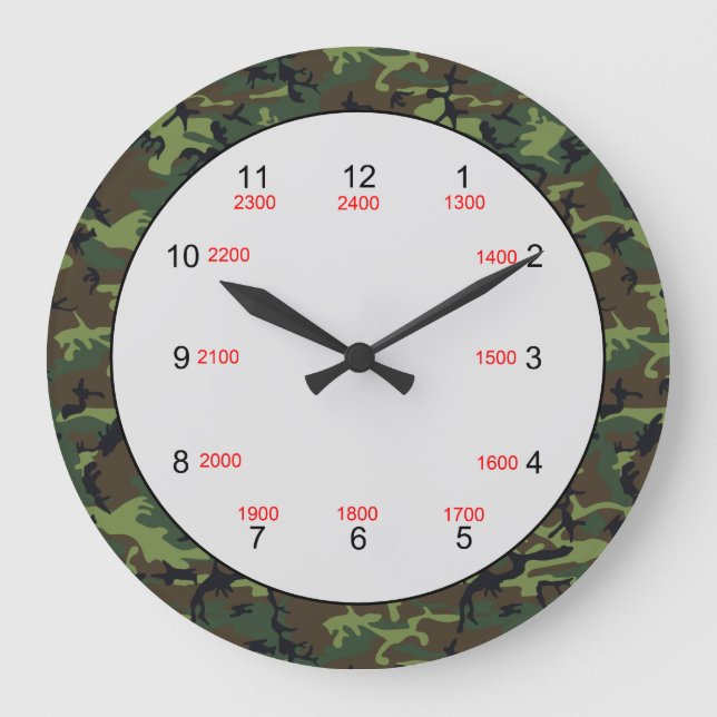 Camo Border Military Time Wall Clock (Front)