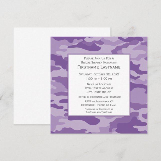 Camo Bridal Shower or Engagement Party Invitation (Front/Back)