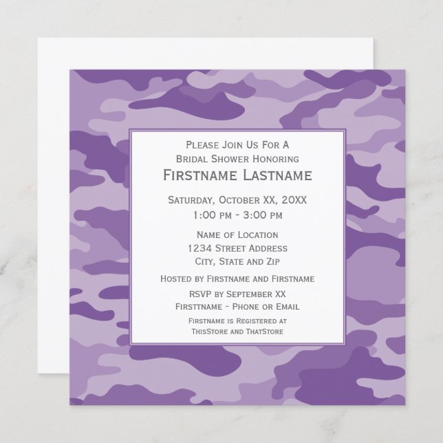 Camo Bridal Shower or Engagement Party Invitation (Front/Back)