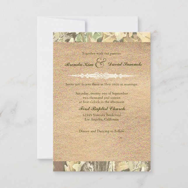 Camo Burlap Wedding Invitation (Front)