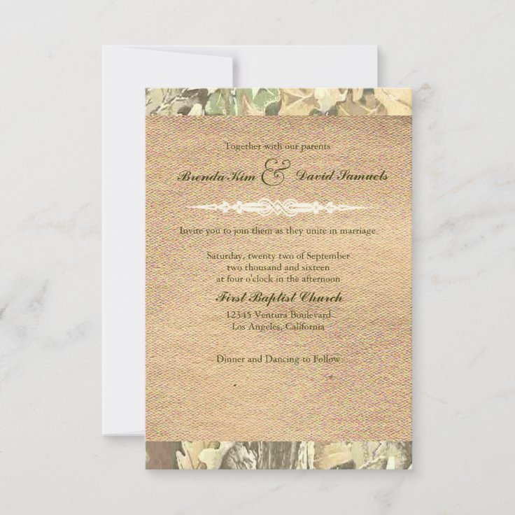 Camo Burlap Wedding Invitation Zazzle