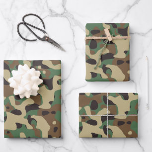 Camo Camouflage Green Brown Beige Army Military Wrapping Paper Sheets