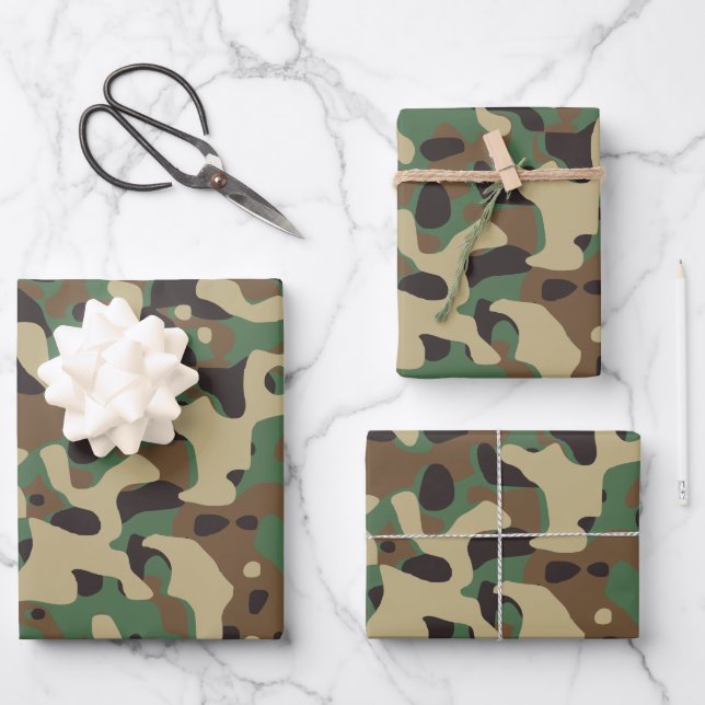 Camo Camouflage Green Brown Beige Army Military Wrapping Paper Sheets (Front)