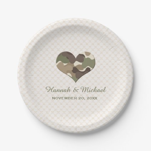 CAMO CAMOUFLAGE HEART WEDDING PAPER PLATES