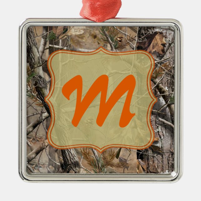 Camo Camouflage Hunting Monogram Initial Ornament (Front)