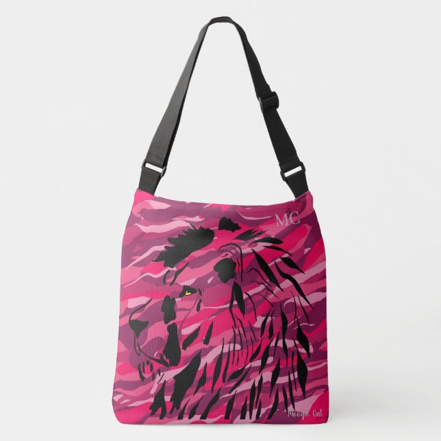 Camo Camouflage lion Zebra Pattern Pink Purple Crossbody Bag (Front)