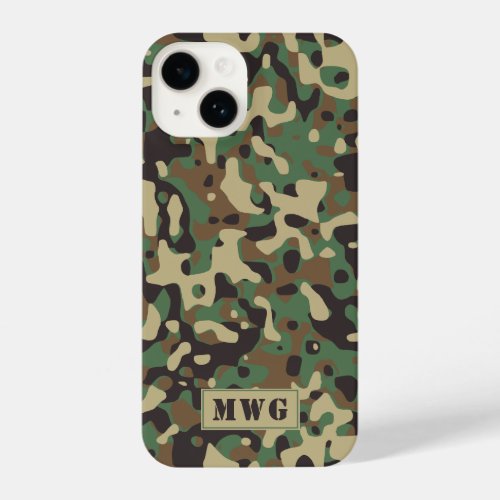 Camo camouflage pattern monogram initials iPhone 14 case