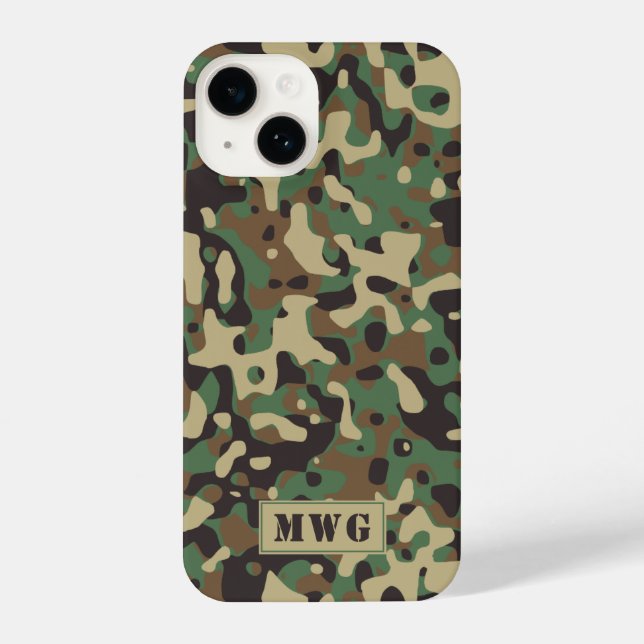 Camo camouflage pattern monogram initials iPhone case (Back)