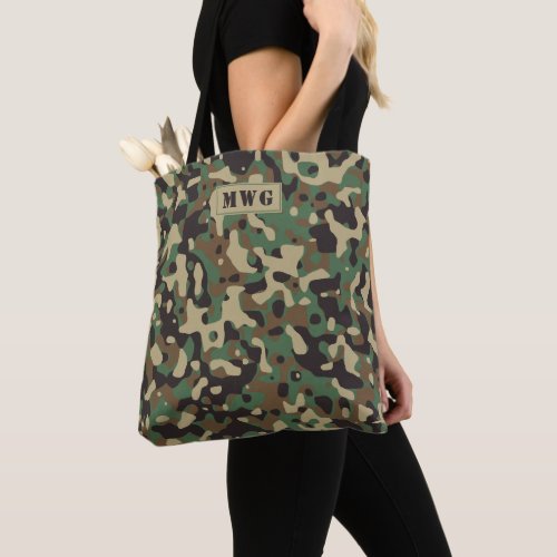 Camo camouflage pattern monogram initials tote bag